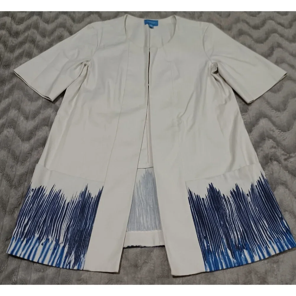 Simply Vera Wang Womens Size M Creme Blue Short Sleeve Cardigan